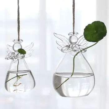 Прозрачно стъкло ангел форма цвете растение висящи ваза домашен офис сватба декор хидропонни контейнер