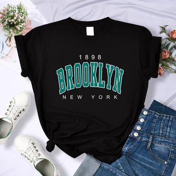 1898 Бруклин Ню Йорк писмо печат чай дрехи хлабав дишаща тениски удобни върховете хип-хоп модерен жени тениска