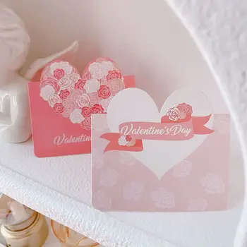 10pcs DIY декорация поздравителна картичка Благодарствена покана Покана за покана Rose Folwer Love Heart Message Card Покана за парти