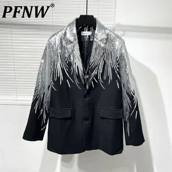 PFNW Оригинален Darkwear стил личност нередовни пайети пачуърк хлабав годни костюм мъжки моден етикет ниша дизайн палто 12Z4656