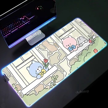 RGB Сладък Kawaii подложка за мишка Аксесоари за игри Подложка за мишка XXL LED светеща подложка за бюро Заключване на ръба подложки за мишки Гумени подложки за клавиатура