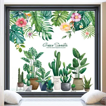 Зелени растителни листа стикери за стена DIY творчески саксийна култура стена ваденки за хол кухня детска стая декорация на дома
