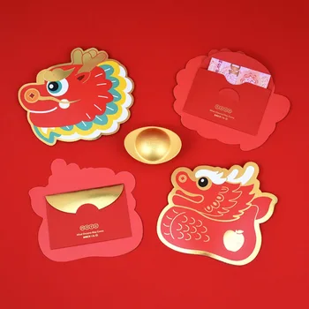 6PCS сладък дракон форма китайски дракон червен плик Нова година червен плик прост късмет пари чанта горещо щамповане процес
