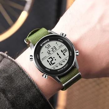 Военен цифров часовник за мъже Открит спорт водоустойчиви часовници найлон каишка електронен ръчен часовник