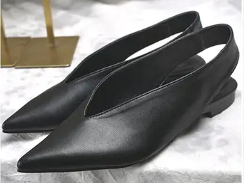 Carpaton мода заострени пръсти плоски обувки жени черна кожа прашка случайни обувки бели мокасини