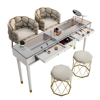 Комплект маса и стол за нокти, скандинавска икономика единична и двойна маса за маникюр, боядисано желязо изкуство
