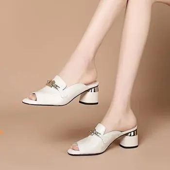 Дамски чехли секси мека кожа женски флипфлоп обувки лятна мода токчета слайдове дами удобни сандали плюс размер токчета