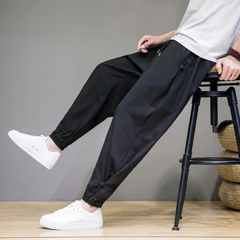 2023 Нов китайски стил мъжки хлабав голям размер Харун широк крак панталони мъжки памук коноп плоча ключалката малки крака случайни панталони мъже