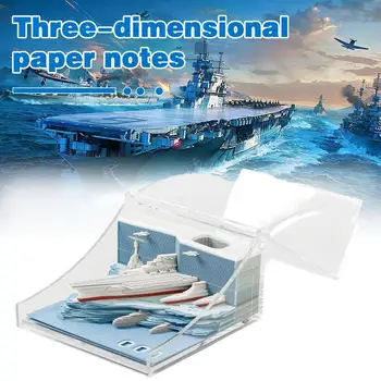 Триизмерни хартиени бележки 3d хартия самолетоносач модел бележки хартия дърворезба изкуство бележник, хартиена карта занаяти