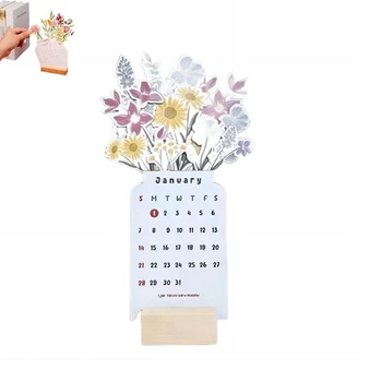 1 Брой 2024 Календар 2024 Цъфтящи цветя Настолен календар Малък настолен календар Забавен уникален цъфтящ цветен календар 2024