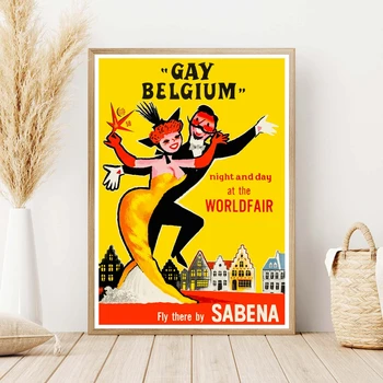 Препечатка на винтидж плакат за пътуване до гей Белгия, Арт ретро реколта плакат печат Начало декор стенопис