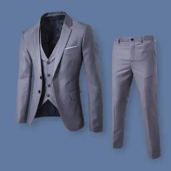 1 комплект мъжки костюм комплект жилетка палто панталони официален бизнес младоженец сватбени дрехи дълги ръкави тънък годни костюм яке панталони