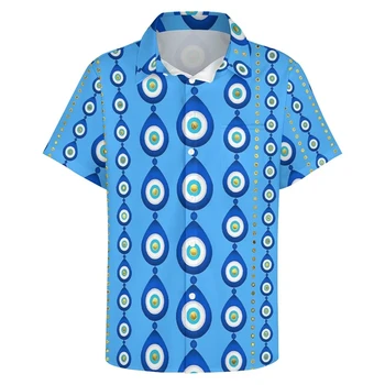 Смешни сини очи графични блузи за мъже дрехи пънк око 3D печат момче плажни ризи ежедневни улично облекло мъжки Y2k къс ръкав върховете