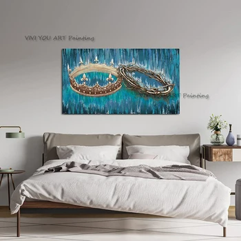 100% ръчно изработена маслена живопис върху платно корона стена изкуство голям размер картина син стенопис картина стая декор масло рисунка за хол