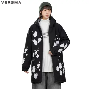 VERSMA Зимни реколта корейски дрехи графити отпечатани мъжки палто дълго готически мъжки облекло качулка тренчкот 5XL дропшипинг