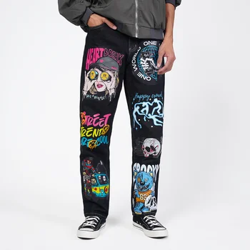 iFitnaEU Хип-хоп улична мода Мъжки дънки Емо панталони Y2k Streetwear Мъжко облекло за ново черно
