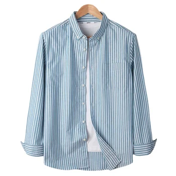 Ново пристигане мода пролет и есен чист памук дълъг ръкав риза извънгабаритни мъжки шарени Оксфорд текстил случайни размер S-6XL