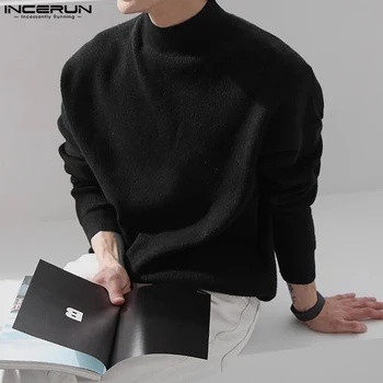INCERUN върхове 2023 корейски стил нов мъжки твърд половин високо деколте пуловер случайни улично облекло мъжки всички мач гореща продажба пуловер S-5XL