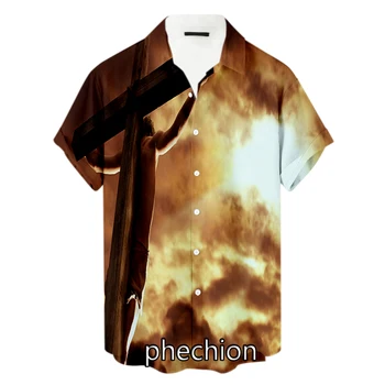 Нова мода лято Исус кръст градиент елемент 3D отпечатани мъжки къс ръкав плажни ризи T36