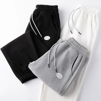 корейски стил мода твърди sweatpants зимата руно торбести мъжки панталони случайни мъжки дрехи шнур ластик панталони