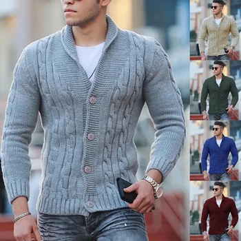 2023 Есен/Зима Нов пуловер Мъжка плетена жилетка Плътен цвят Slim Fit Европейско и американско мъжко палто