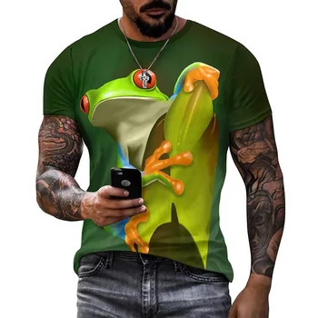 Нова лятна смешна дървесна жаба Графичен поп мъжки тениска 3D Rhacophorus животински печатни тениски Детски жени мода Cool къс ръкав