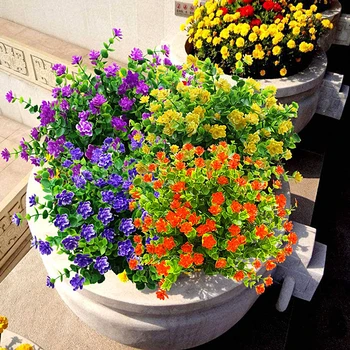 1 Bunch 7 вилици изкуствени цветни растения на открито анти-ултравиолетови висящи саксия градина веранда сватбена украса фалшиво цвете