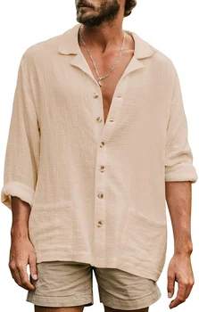 Мъжки хлабав голям случайни поло яка дълъг ръкав риза твърди удобни ризи за мъже блуза