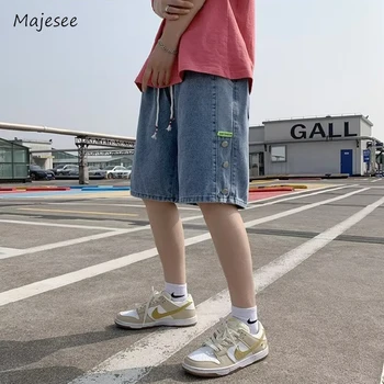 Дънки с дължина до коляното Мъже Дишаща мода Улично облекло Лято Свободни бутони Тромав Младежки Корейски стил Класически Тийнейджъри Всички мачове
