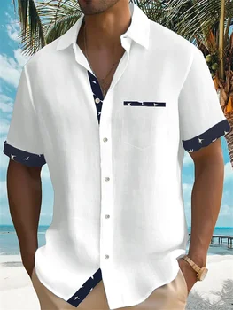 Мъжка хавайска риза 2023 лятна плътна цветна риза с къс ръкав плажна ваканционна риза тениска извънгабаритна мъжка джобна риза 5XL