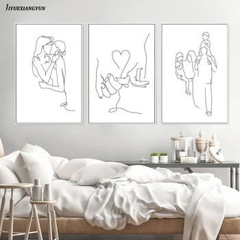 Love Hand Canvas Art Painting Warm Family Poster Abstract Line Art Print Romantic Kiss Pictures Minimalist Wall Art Home Decor