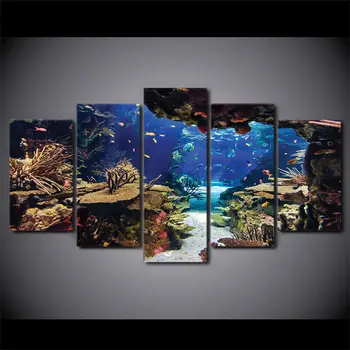 5 парчета Красив морски свят Риба Коралово платно Стена Арт Печат Картина Начало Декор HD Печат Картини Плакат Стая Декор Картини