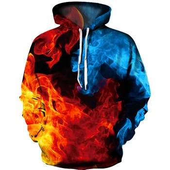 Нов колоритен пламък дамски суитшърт 3D флуоресцентен суитчър Мъжко/дамско палто 