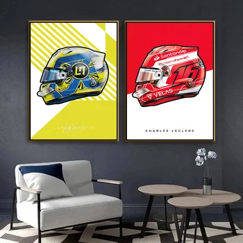 2022 F1 състезателна каска Формула 1 стена изкуство платно живопис Скандинавски плакати и отпечатъци Стенни снимки за хол Домашен декор