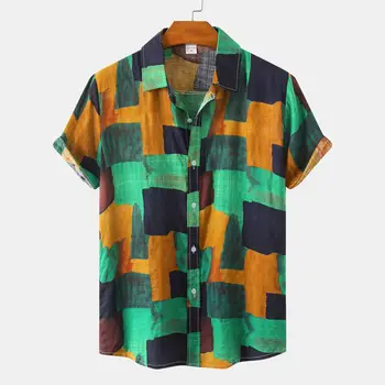 Мъжка риза Цветен 3D принт Дамско бельо Хавайски ризи Ежедневни къси ръкави извънгабаритни блузи Streetwear Tees Топ летни мъжки дрехи