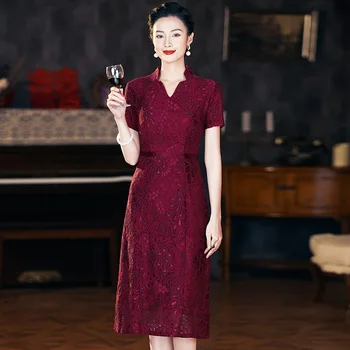 Yourqipao Майка на булката банкет Cheongsam рокля за китайски стил сватба нова дантела подобрени плюс размер вечерни рокли 2023