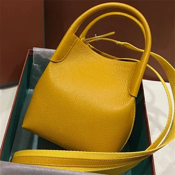 Горещи луксозни чанти за кофи от естествена кожа 2023 Нова мода Твърди дамски чанти Висококачествена дамска чанта за рамо