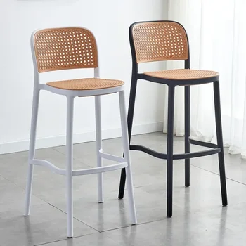 Пластмасови модерни бар столове Скандинавски дизайн Открит брояч кухненски стол Висок остров метален шезлонг De Bar Cadeira мебели HD50BY