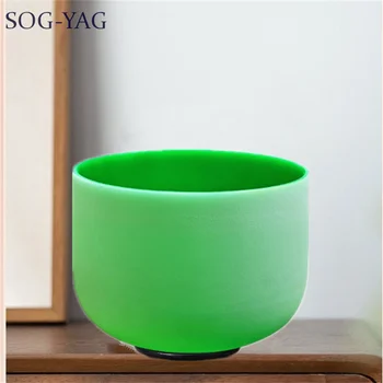 SOG-YAG 8 инчов зелен цвят кварцов кристал пееща купа 440Hz / 432Hz CDEFGAB бележка за йога Releax със свободен чук и О-пръстен