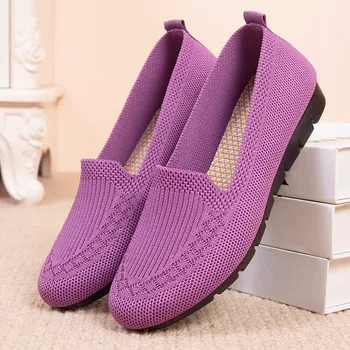 Ежедневни обувки Дамски летни мрежести дишащи плоски обувки Дамски комфорт леки чорапи за маратонки Жените се плъзгат по мокасини Zapatillas Muje