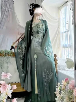 ВОДА Ханфу рокли Жените китайски традиционни ориенталски реколта женски косплей костюми отпечатани Хан фу зелен фотографски комплект