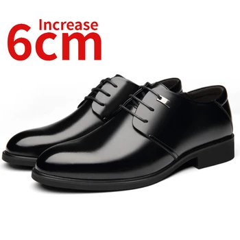 Мъжки обувки за обличане Увеличаване на 6 см Бизнес ежедневни кожени обувки Черна височина Увеличаване на обувките Повишени обувки Мъже Дерби Официални обувки