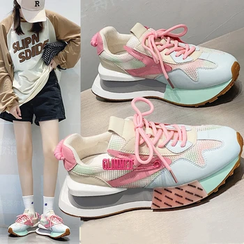 Korea Style 2023 Нов цвят съвпадение маратонки дамски обувки ежедневни обувки дантела нагоре жена плосък с дамски обувки дамски маратонки