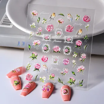 Търговия на едро по поръчка дизайн 5D релефни цвете нокти изкуство стикер