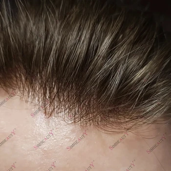 Ултра тънка кожа 0.02-0.03mm Microskin Човешка коса Мъжка перука Неоткрита естествена протеза за коса Капилярна система за коса