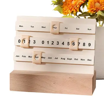 Дървен календар за бюро Начало Декор Календарни блокове с творчески плъзгач Сладък декор за бюро за офиси Аксесоари за бюро от дървен календар