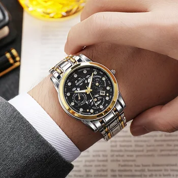 Бизнес мъже китка часовник марка мъжки часовник кухи от дизайнер стоманена лента календар осветеност мъжки часовници спортни луксозни часовници