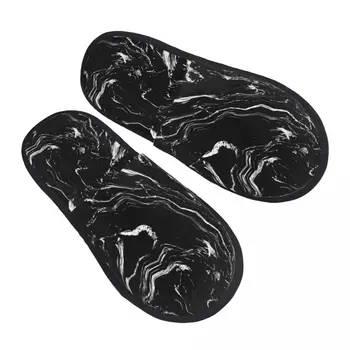 мрамор изкуство черен чехъл за жени мъже пухкави зимни топли чехли вътрешни чехли
