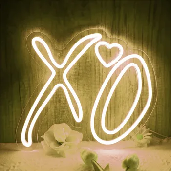 XO сърце неонови знаци светлина, за декорация на стена, димиране розови LED знаци за спалня, любовни знаци сватбено лого USB управлявана светлина