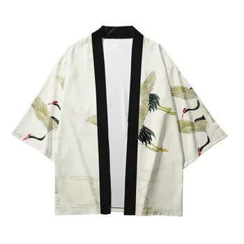 2021 гореща продажба нов продукт модна жилетка 3d дигитален печат червено-коронован кран възрастен традиционно кимоно 7